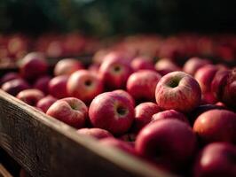 Red Apples Contained in a Wooden Crate photo
