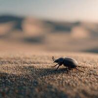 Detailed Macro Shot of a Beetle Walking on Sand photo