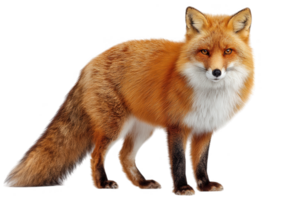 Captivating red fox standing gracefully with a bushy tail and vibrant fur in a wildlife setting png