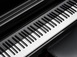 Full set of piano keys in a shiny black grand piano photo