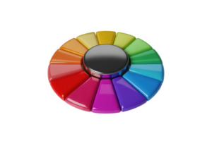 A colorful wheel with segments of rainbow colors isolated on a transparent background png