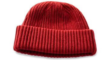 Red Knit Beanie Winter Fashion Accessory. photo