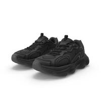 Stylish Black Sneakers Chunky Sole Fashion Footwear, 3d, white background photo