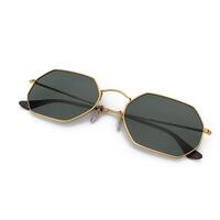 Gold Frame Sunglasses Octagon Shape Green Lenses Fashion Accessory, 3d, white background photo