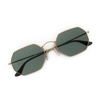 Gold Octagon Sunglasses Trendy Eye Protection, 3d, white background photo
