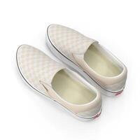 Classic SlipOn Canvas Shoes Beige Checkerboard Pattern Footwear , 3d, white background photo