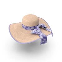 Wide Brim Straw Hat Lavender Ribbon Summer Fashion Accessory, 3d, white background photo