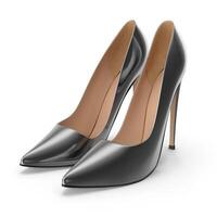 Elegant Black Stilettos Fashionable Footwear Photography, 3d, white background photo