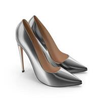 Silver Stilettos Elegant PointedToe High Heels for Women, 3d, white background photo