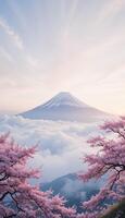 Sakura Dawn Over the Snowy Summit photo