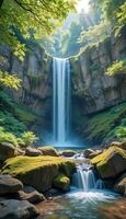 Enchanting Waterfall Hidden in Tropical Wilderness photo