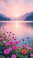 Golden Reflections on a Tranquil Lake photo