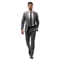 Full body man in a suit walking in front of a transparent background png