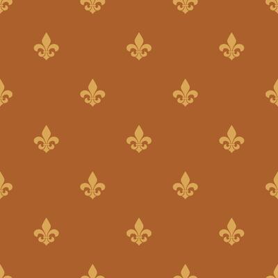 A brown and gold fleur de lis wallpaper pattern