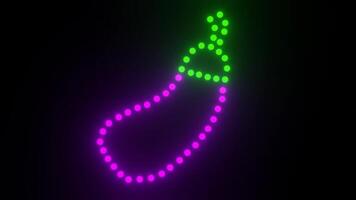 Flashing Neon Dot Eggplant Shape on Black Background video