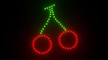 Pulsing Neon Dot Cherry Shape on Black Background video