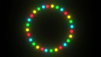 Rotating Colorful Dots Forming Circle with Flashing Lights on Black Background video