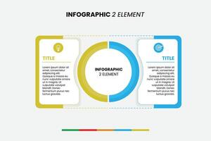 Clean and modern infographic template with two connected elements and a central circular chart. Ideal for showing comparisons vector