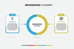 Clean and modern infographic template with two connected elements and a central circular chart. Ideal for showing comparisons, dual processes, pros and cons, or before-after scenarios. vector