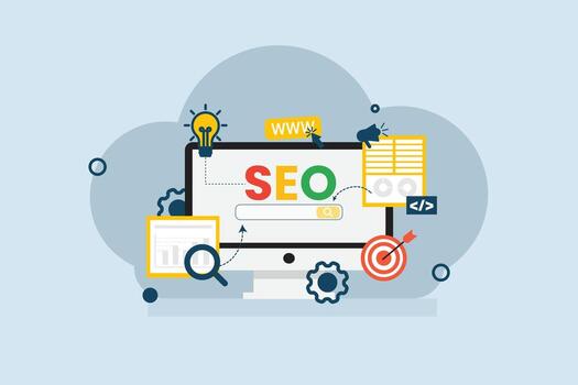 plano diseño ilustración de seo concepto con objetivo, cuadro, y digital márketing elementos. Perfecto para web y negocio usar. vector