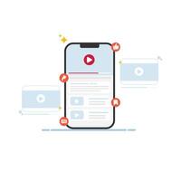 Flat design of smartphone interface with like, comment, share, and save icons. Perfect for social media, marketing, or mobile UI design projects vector