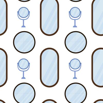 Decorative pattern featuring various mirror shapes on a white background