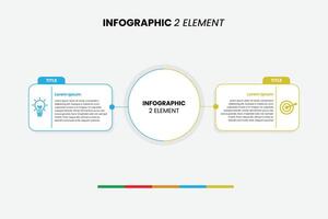 Clean and modern infographic template with two connected elements and a central circular chart. vector