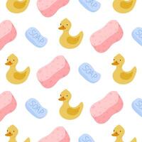 Cute rubber ducks and sponges pattern on a white background for childrens decor vector
