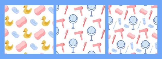 Colorful bath time patterns with rubber ducks vector