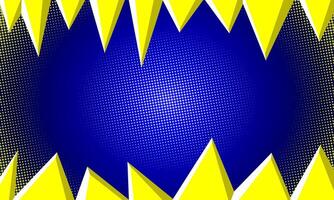 Pop art comic background with yellow 3d triangle shape and halftone texture. Abstract background with text space and copy space area for poster, flyer, banner event Cartoon Illustration on dark blue vector