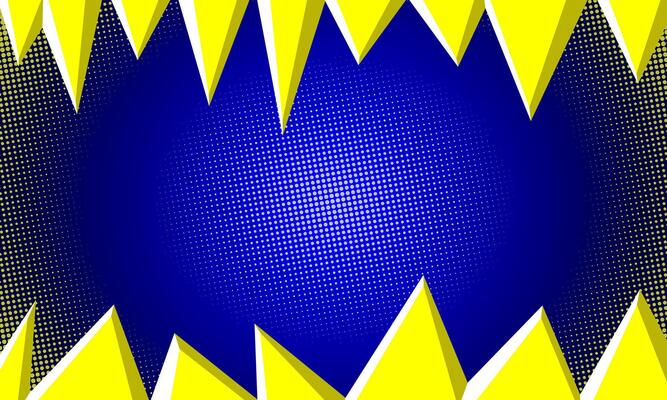 Pop art comic background with yellow 3d triangle shape and halftone texture. Abstract background with text space and copy space area for poster, flyer, banner event Cartoon Illustration on dark blue