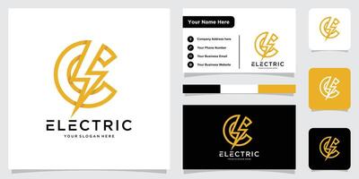 Initial C Letter with Lightning Bolt Logo Design with business card design. vector