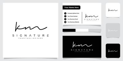 KM Initial handwriting logo template with business card vector
