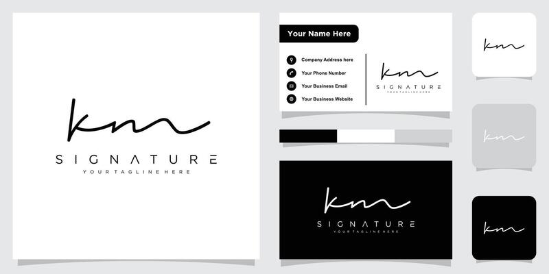 KM Initial handwriting logo template with business card