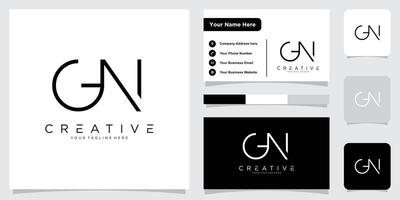 Initial GN or NG letter logo design with business card design vector