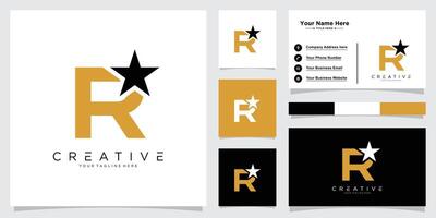 Star Logo Letter R. Star Symbol R Template with business card design template vector