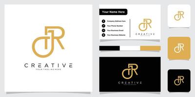 Initial JR or RJ letter logo design with business card design vector