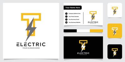 Flash T Letter Logo Icon, Electrical Bolt With Initial T Letter Logo Design with business card design. vector