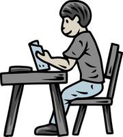 Male Student Reading Book at Desk vector