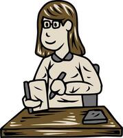Woman Writing and Studying at Desk vector