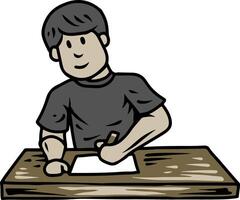 Boy Writing and Studying at Desk vector