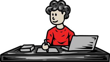 Student Studying with Laptop and Books vector