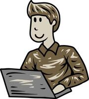 Man Working and Studying on Laptop vector