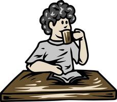 Person Drinking Coffee at Desk vector