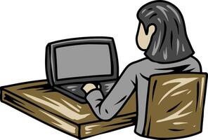 Person Working on Laptop from Behind vector