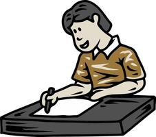 Student Writing on Desk vector