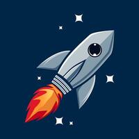 Rocket icon. rocket launching with fire. flat color style vector