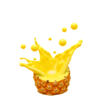 3D Half Pineapple with Juice Splash Realistic Tropical Fruit Explosion with Transparent Background for Premium Food Design, Branding, and Packaging png