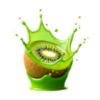 Tropical Splash 3D Half Kiwi Dropping into Juice with Dynamic Burst Effect png