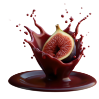 3D figs falling into fig juice - realistic splash effect with transparent background for premium food advertising, packaging and digital design png